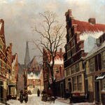 Gulik Franciscus Lodeweijk Van Townsfolk In A Snow covered Street In Haarlem